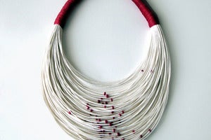 Image of Burgundy and white fiber necklace|NK020