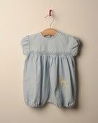 Image of c. 1970s pale blue embroidered romper