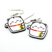 Image of Lucky Cat Acrylic Charm Earrings on Sugical Steel Hooks