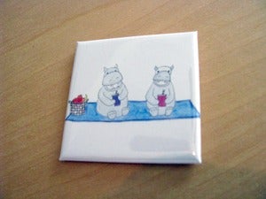Image of A Hippos Picnic, by Purple Snapdragons, 2 inch square magnet