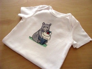 Image of Hippo with Cupcake - Single One Piece Bodysuit for Baby, Short Sleeve, Infant, Nur