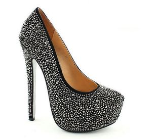 Image of Cinderella Black Bling Sparkling Silver Diamante Crystal High Heel Pump Stiletto Shoes