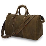 Image of Vintage Handmade Antique Genuine Crazy Horse Leather Traveling Bag Tote / Messenger Bag Duffle (n66)