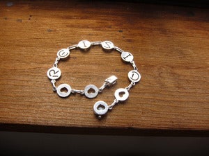 Image of Custom Initial Bracelet with Heart Shapes - Handmade Sterling Silver Heart and Initial Bracelet