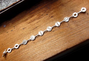 Image of Custom Initial Bracelet with Heart Shapes - Handmade Sterling Silver Heart and Initial Bracelet