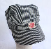 Image of Vintage 1950s N.O.S. HEADLIGHT Union Made Sanforized Hickory Stripe Engineer Cap Size 6 3/4 