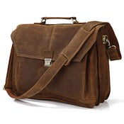 Image of Vintage Handmade Genuine Crazy Horse Leather Briefcase Messenger 17" Macbook 16" Laptop Bag (n65)