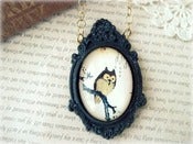 Image of Gold Necklace with Black Framed Owl Pendant 