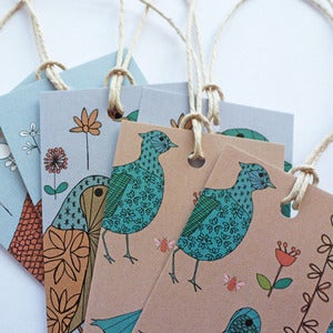 Image of Colourful Birds and Floral Gift Tags