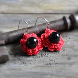 Image of Flower Earrings with Gemstone Bead
