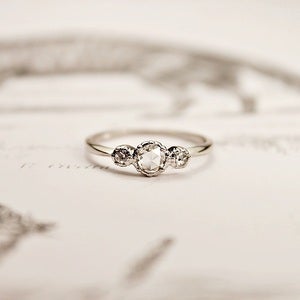 Image of platinum rose-cut diamond 'trilogy' ring