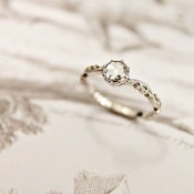 Image of platinum 5mm rose cut diamond ring {floral carved}