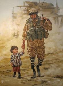 Image of "Soldier and Child" Oil on Canvas by Cosmo Sarson 