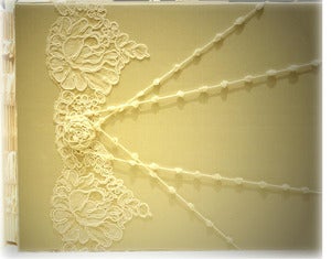 Image of Luxury Custom Photo Album, 9x11 Rose Design Alencon Lace Champagne Silk, Photo Book