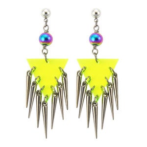 Image of Siew. Fluorescent Yellow Spiked Earrings
