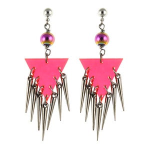 Image of Siew. Fluorescent Pink Spiked Earrings