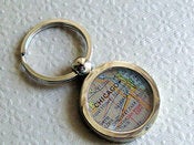 Image of Map Key Ring Comiskey Park Chicago White Sox and Soldier Field Bears Stainless Steel Vintage Atlas 
