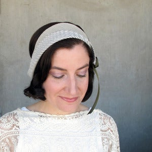 Image of Scintilla in linen & olive striped cotton
