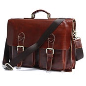 Image of Handmade Genuine Leather Briefcase Messenger Bag - with a 14" Laptop / 13" Macbook Sleeve (n67)