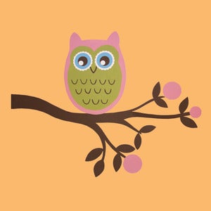 Image of Owl on branch blue or pink
