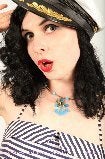 Image of Anchor & Swallow Pendant Necklace Vintage Copper & Blue Bead Chain Nautical Rockabilly Seaside 