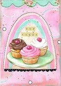 Image of Cupcakes mixed media collage matted PRINT 8x10 fits 11x14 frame