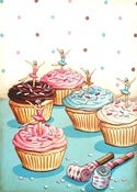 Image of vintage bakery inspired ballerina birthday party cupcakes matted print
