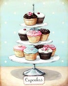 Image of vintage bakery inspired cupcakes matted print 