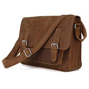 Image of Vintage Handmade Genuine Crazy Horse Leather Messenger Bag in Brown (n72)