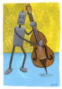 Image of Stand-up Bass Robot Painting