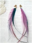 Image of Long Colorful Feather Earrings with Gold Bird 