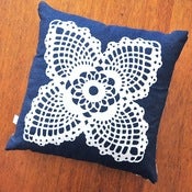 Image of Cushion • Doily White on Denim