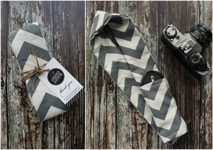 Image of Gray & Cream Chevron Camera Strap Cover