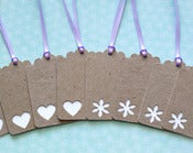 Image of Upcycled Gift Tags - Set of 8 Chipboard Tags with Heart and Flower Cut Outs 2 3/4"