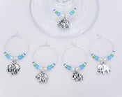 Image of Elephant Wine Charms - Set of 5 Elephant Wine Charms in Blue