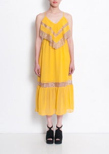 Image of Marigold Chiffon Lace Trim Maxi