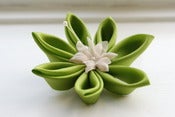 Image of Chartreuse Green Flower Brooch Pin: Kanzashi Flower Corsage in Green
