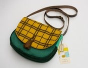 Image of -- S O L D -- a small cross body bag with a mustard yellow plaid print flap
