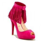 Image of Christian Louboutin Tina Fringe in Pink Suede SZ 39