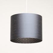 Image of Gunmetal silk lampshade // silver ink geometric print