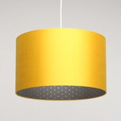 Image of Yellow silk lampshade // silver ink screenprint on dark grey paper lining