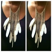 Image of Cream and Gold Feather Earrings and Necklace Set