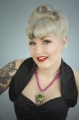 Image of Flaming Cameo Necklace on Hot Pink Pearls Rockabilly Kitsch Retro Kitsch Bird