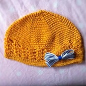 Image of Mustard Crochet Beanie with Clip Bow