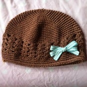 Image of Light Brown Crochet Beanie with Clip Bow