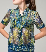 Image of Sheer Blue Print Blouse