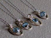 Image of Bridesmaid Necklace Aquamarine Petite Swarovski CrystalsHand Forged Sterling Silver Ovals (4)