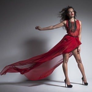 Image of Red Sheer Chiffon Gown