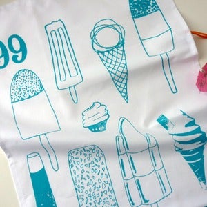 Image of Ice Cream Lollies tea towel - turquoise