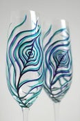 Image of Feather Light Peacock Champagne Flutes-Set of 2 Wedding Toasting Flutes